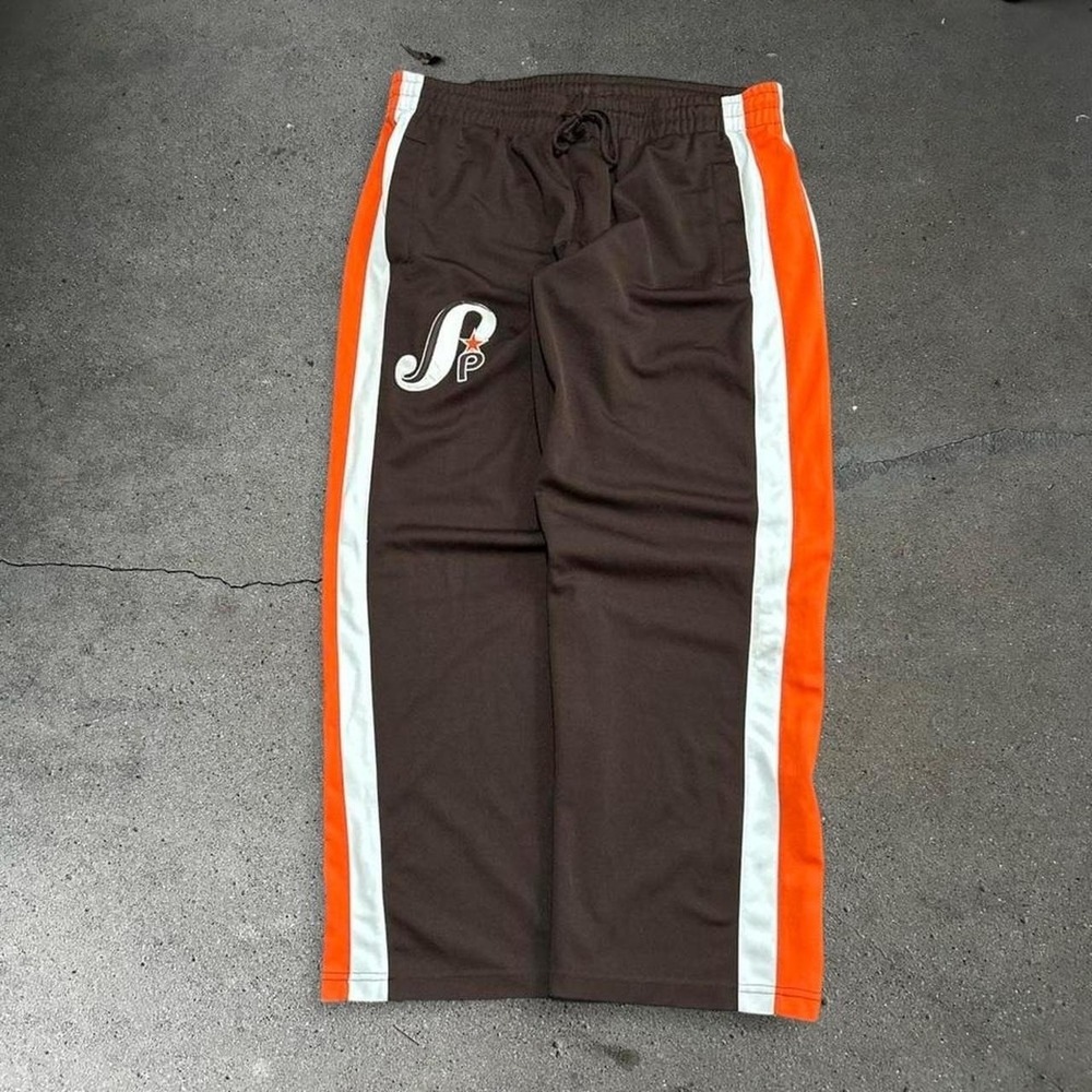 Y2K men's SOUTHPOLE brown orange baggy wide leg skater track pants Size L